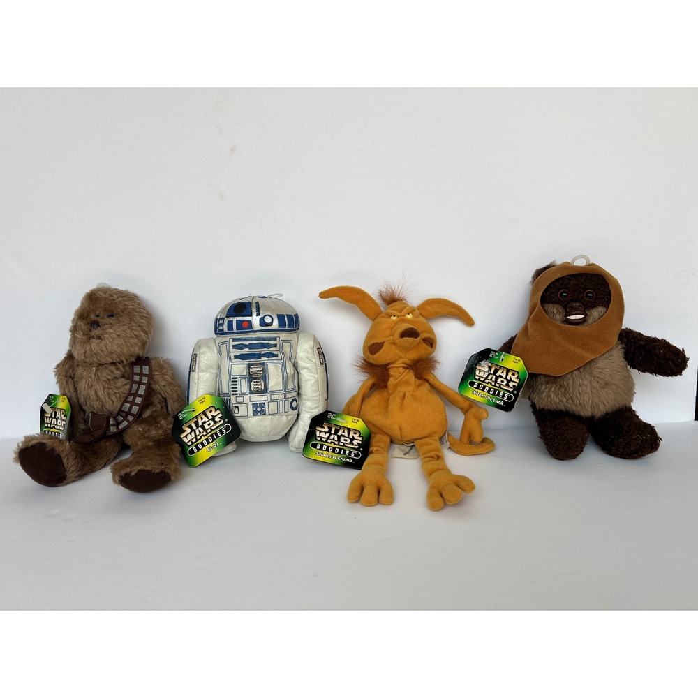 Vintage 1997 Star Wars Buddies Kenner Plush Lot Chewbacca R2-D2 Wicket Salacious